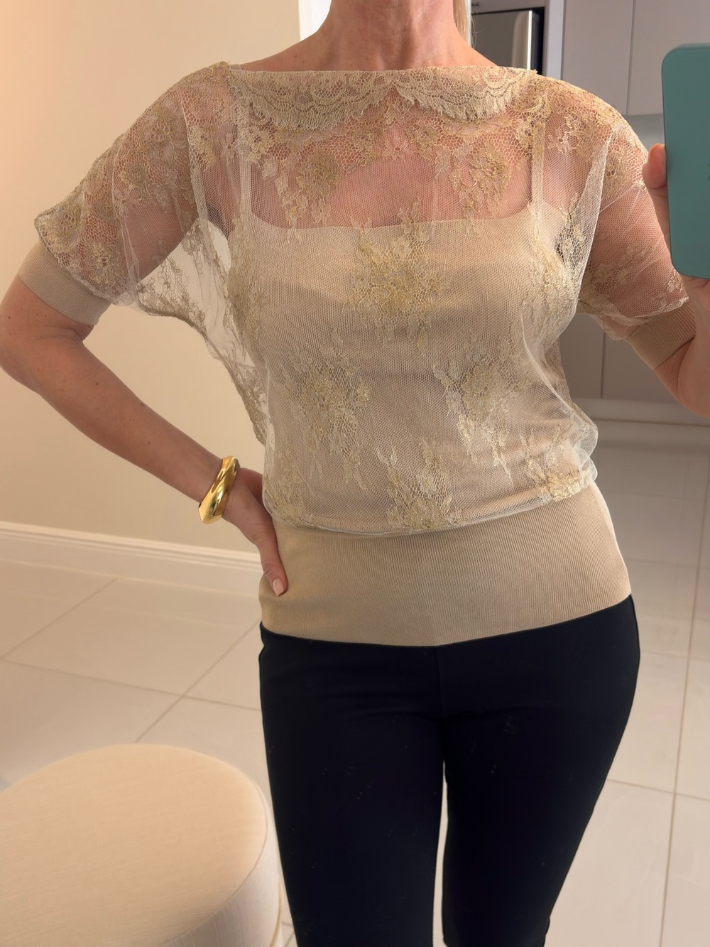 Valentino Nude Beige Lace-Trimmed Camisole